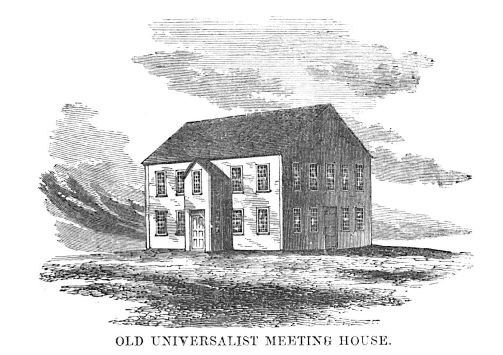 Line drawing of an old meetinghouse