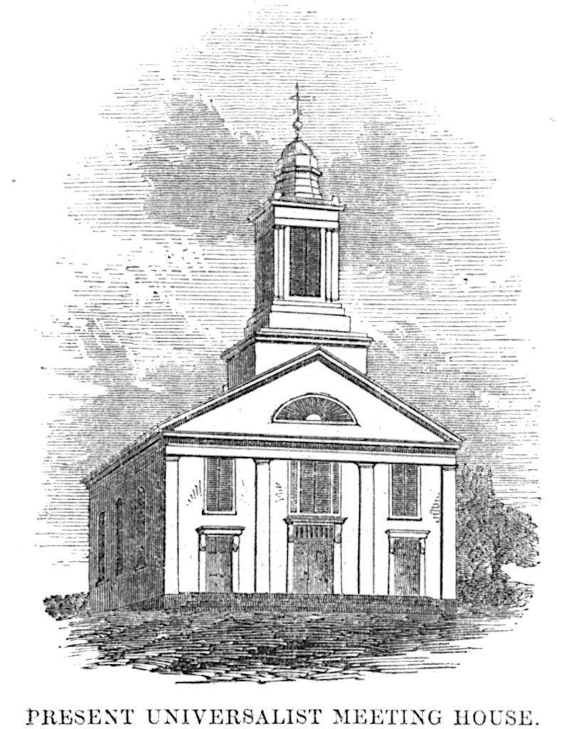 Line drawing of a nineteenth century New England church
